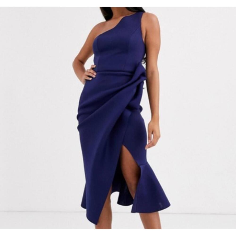 ASOS navy ruffle statement midi dress sz 2 NWT